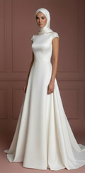Ivory Silk Elegant Wedding Dress with Hijab – Minimalist & Modern Muslim