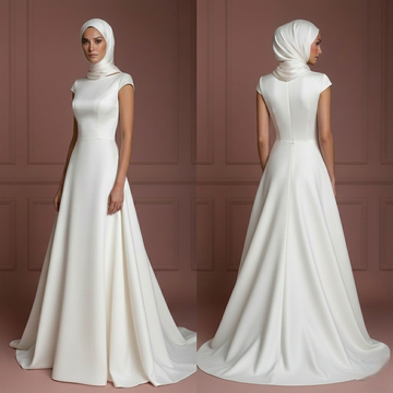 Ivory Silk Elegant Wedding Dress with Hijab – Minimalist & Modern Muslim