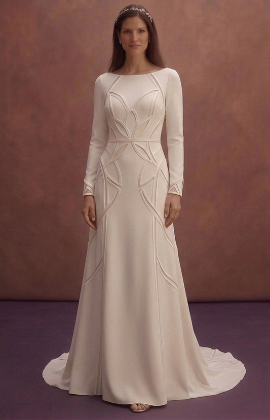 Ivory Simple Bridal Gown with Clean Minimal Lines