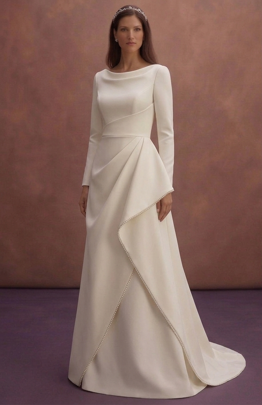 Ivory Simple Bridal Gown with Minimal Clean Cut