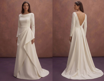 Ivory Simple Bridal Gown with Minimal Clean Cut