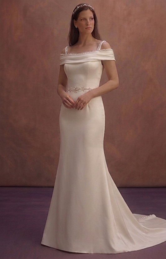 Ivory Simple Satin Bridal Dress with Button Back Detail