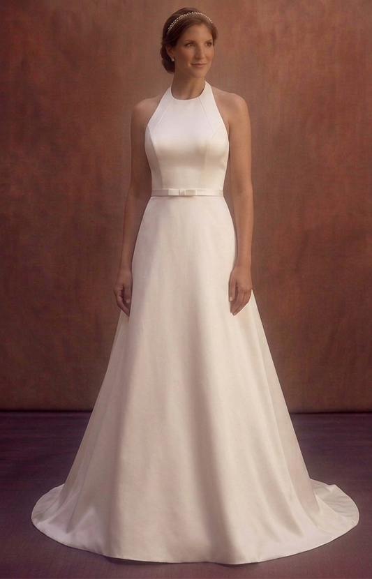 Ivory Simple Satin Wedding Dress with Button Back