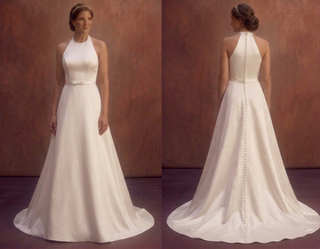 Ivory Simple Satin Wedding Dress with Button Back