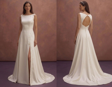 Ivory Simple Satin Wedding Dress with Buttoned Back Detail