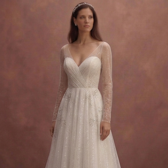 Ivory Sparkle Tulle Wedding Dress with Soft Glitter Layers