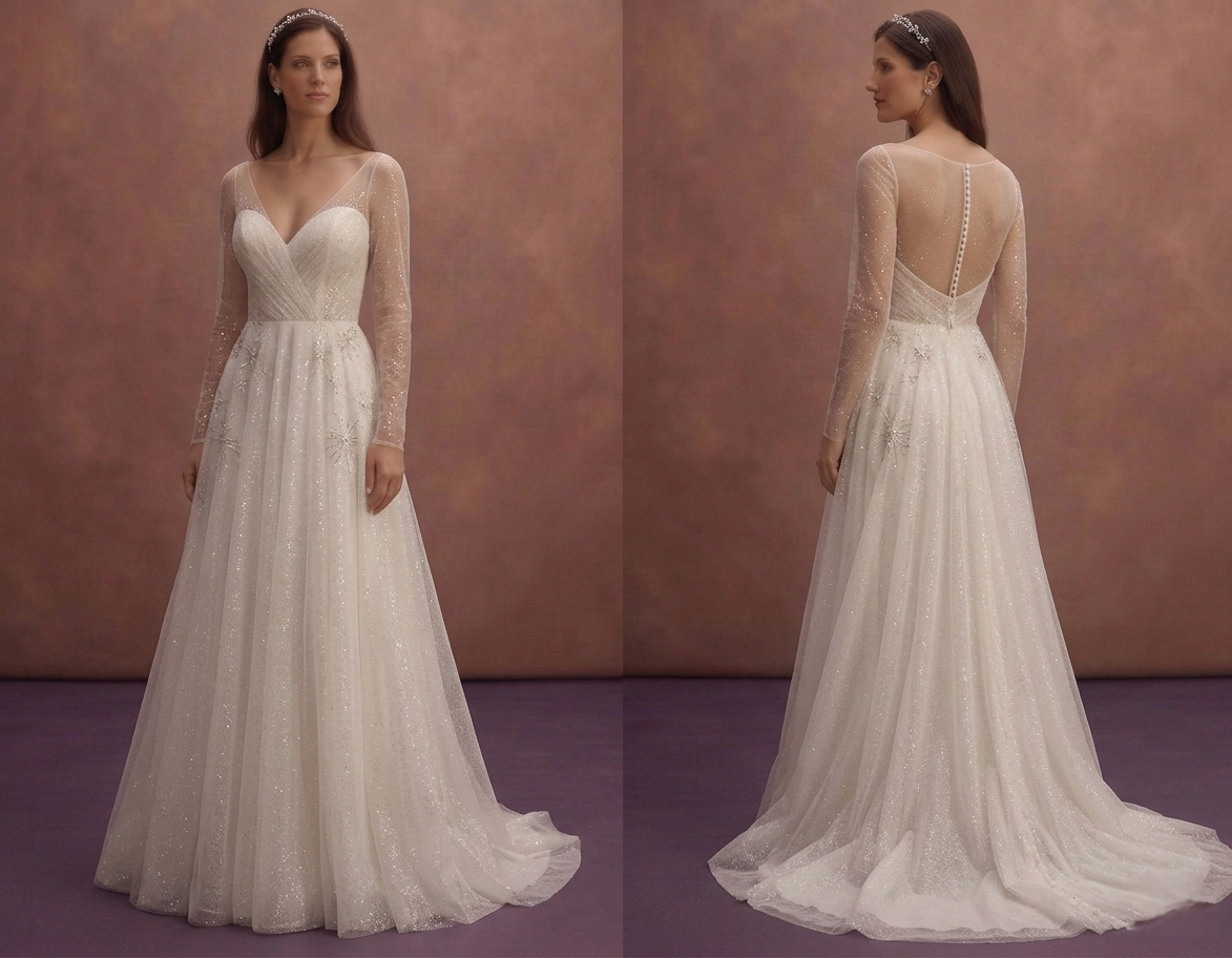 Ivory Sparkle Tulle Wedding Dress with Soft Glitter Layers