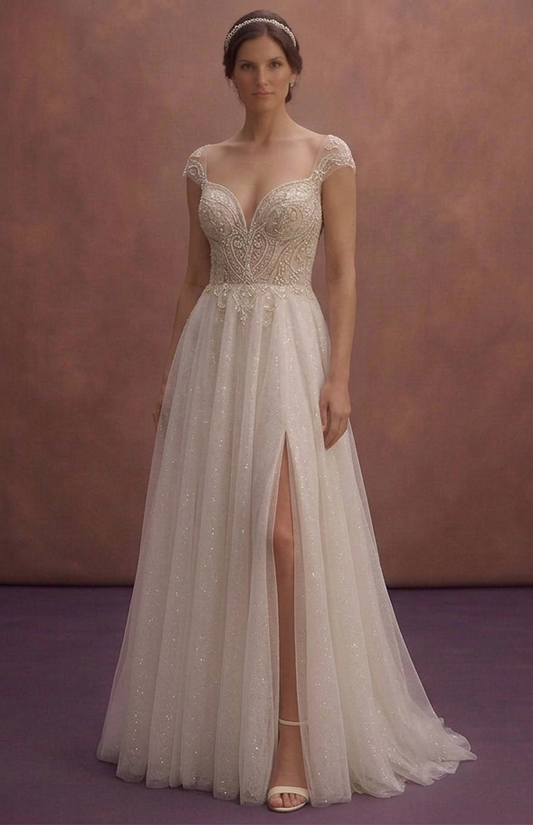 Ivory Sparkle Tulle Wedding Dress with Subtle Glitter Layers