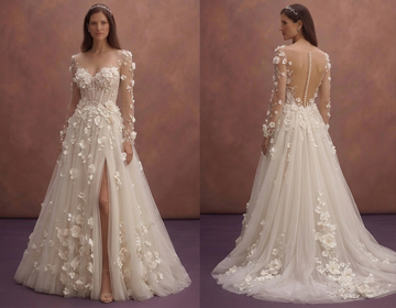 Ivory Tulle Wedding Dress with 3D Floral Appliqué
