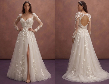 Ivory Tulle Wedding Dress with 3D Floral Embroidery