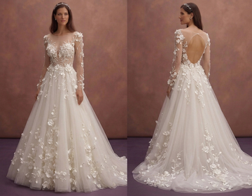 Ivory Tulle Wedding Dress with 3D Floral Romantic Detail