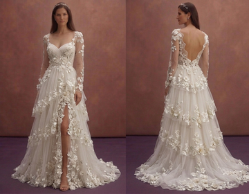 Ivory Tulle Wedding Dress with Floral Appliqué Layers