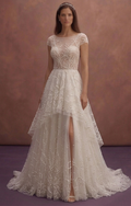Ivory Tulle Wedding Dress with Pearl Embellished Skirt