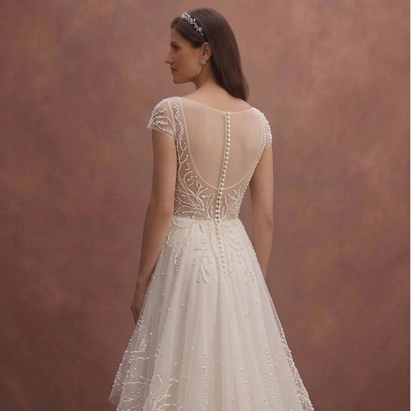 Ivory Tulle Wedding Dress with Pearl Embellished Skirt