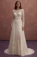 Ivory Vintage Bridal Dress with Long Lace Sleeves