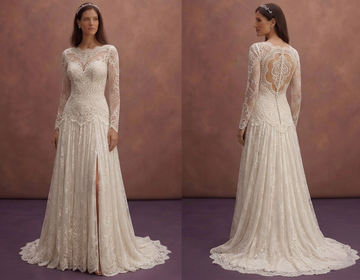Ivory Vintage Bridal Dress with Long Lace Sleeves