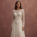 Ivory Vintage Bridal Dress with Long Lace Sleeves