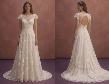 Ivory Vintage Lace Wedding Dress with Cap Sleeve Design