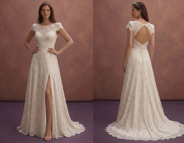 Ivory Vintage Lace Wedding Dress with Cap Sleeves