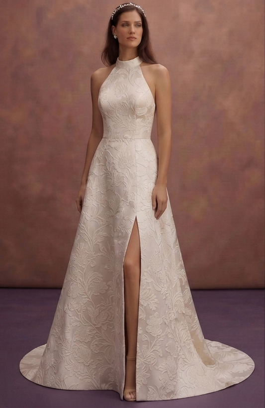 Jacquard Bridal Gowns with Elegant Floral Patterns