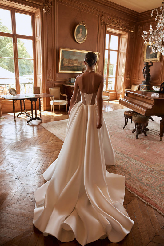 Toofgon Elegant Satin Wedding Dresses Detachable Long Sleeves Mini Lining Leg Slit Formal Bridal Gowns Long Train Wedding Gowns