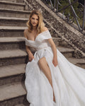 Romantic A-Line Wedding Gown, Off-Shoulder Sleeves, and a Flattering Natural Waistline for a Timeless Bridal Look