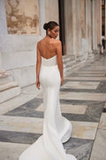 Modern Strapless Mermaid Wedding Dress Bride Gown Backless Lace Appliques train Customized