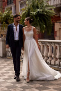 Romantic Sequined Wedding Dresses for Women Slit Sleeveless Pleat Engagement Party Chapel Train Bridal Gown Customised