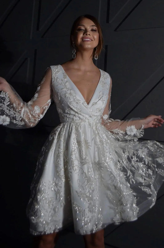 Long-Sleeve Lace Wedding Dress Vestido De Novia Satin Mermaid Princess Bridal Gown Bow Simple Court Train Dress