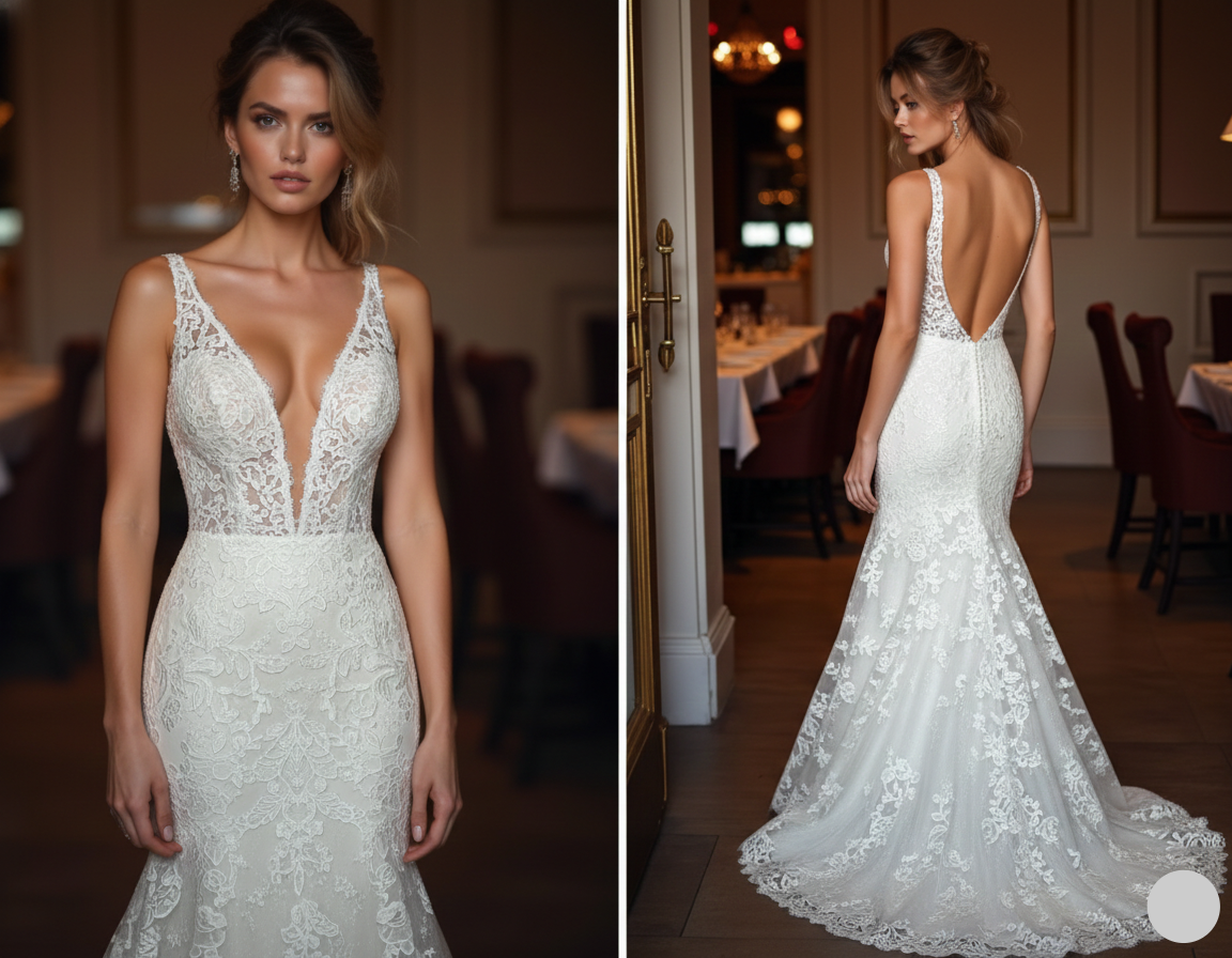 Keyhole Back Sleeve Wedding Dress Long Lace Detail Elegant