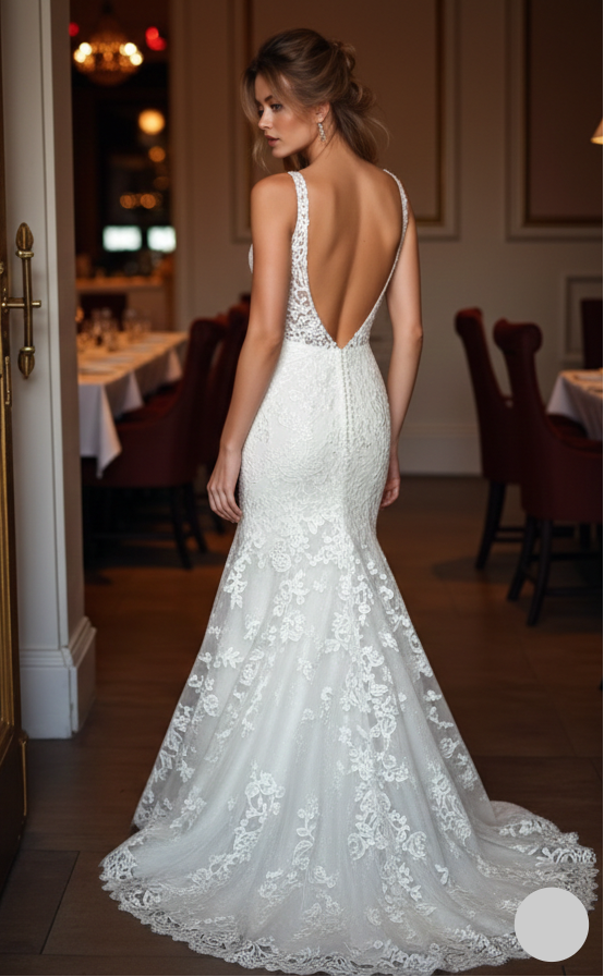 Keyhole Back Sleeve Wedding Dress Long Lace Detail Elegant