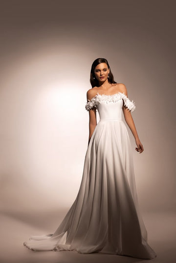 Chic A-Line Wedding Gown with Boat Neckline, Dropped Straps, and Button Embellishments