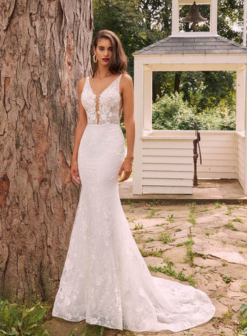 Charming Mermaid Elegant Women's Wedding Dresses Classic Appliques Lace Bride Gowns V Neck Sleeveless Backless Vestidos De Novia