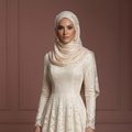 Lace A-Line Muslim Wedding Dress – Soft Champagne Hijab Bridal Look