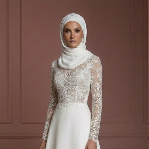 Lace Long Sleeve Bridal Dress – Soft White Muslim Wedding Dress