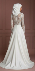 Lace Long Sleeve Bridal Dress – Soft White Muslim Wedding Dress