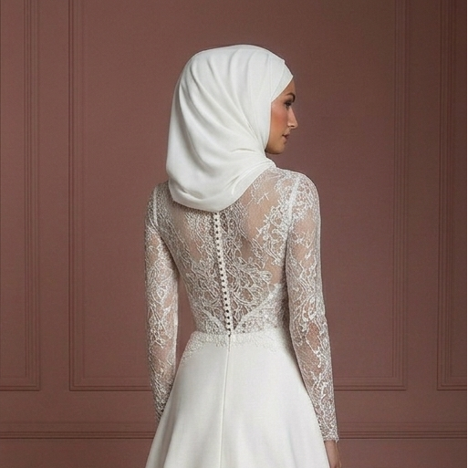Lace Long Sleeve Bridal Dress – Soft White Muslim Wedding Dress