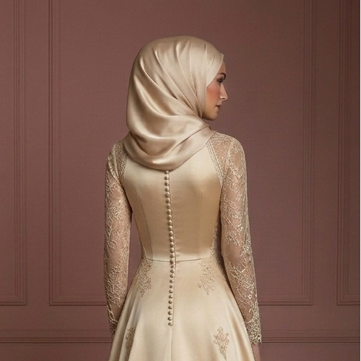 Lace Long Sleeve Wedding Dress – Champagne Elegant Muslim