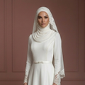 Lace Minimalist Muslim Wedding Dress – Ivory Hijab Style for Nikah Muslim