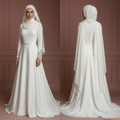 Lace Minimalist Muslim Wedding Dress – Ivory Hijab Style for Nikah Muslim