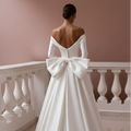 Long Bow Detail Wedding Dress Backless Satin Formal Gown