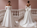 Long Bow Detail Wedding Dress Backless Satin Formal Gown