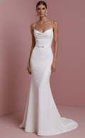 Long Criss Cross Back Wedding Dress Satin Mermaid Gown