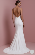 Long Criss Cross Back Wedding Dress Satin Mermaid Gown