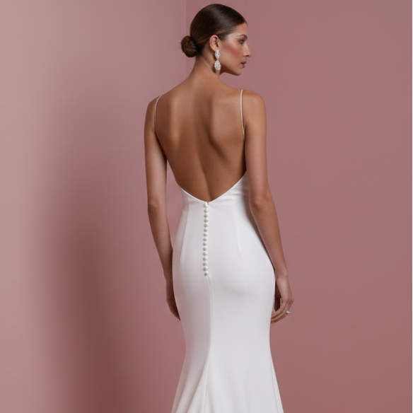 Long Criss Cross Back Wedding Dress Satin Mermaid Gown