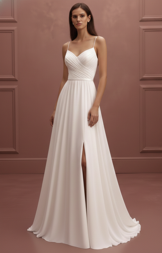 Long Flowy Wedding Dress Chiffon Fabric Light Weight Destination