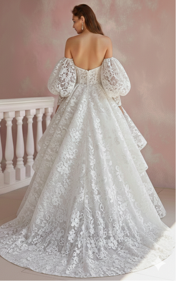 Long Flutter Sleeve Wedding Dress Boho Lace Bridal Gown