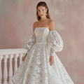 Long Flutter Sleeve Wedding Dress Boho Lace Bridal Gown