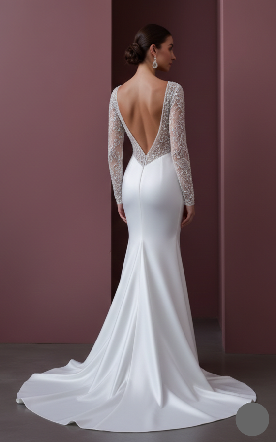 Long Heavy Lace Sleeve Wedding Dress Winter Church Style