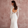 Long High Neck Sleeve Wedding Dress Modest Lace Backless